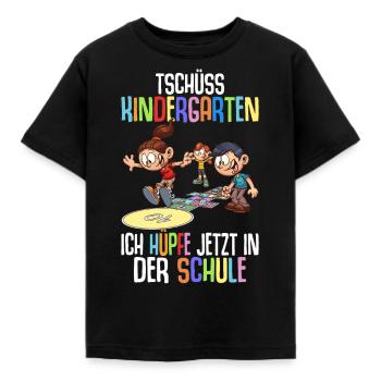 Tschüss Kindergarten Ich Hüpfe Jetzt In Der Schule - Kinder T-Shirt - Schwarz - Vorne - AI Model Kid Female (0cm)