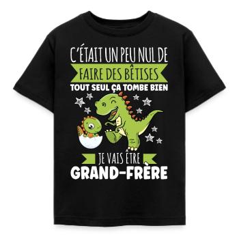 Grand Frère Annonce Grossesse Futur Naissance Dino - T-shirt Enfant - noir - Devant - AI Model Kid Female (0cm)