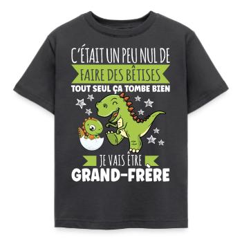 Grand Frère Annonce Grossesse Futur Naissance Dino - T-shirt Enfant - charbon - Devant - AI Model Kid Female (0cm)