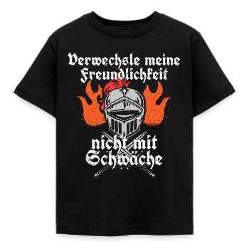 Ritter Spruch Freundlichkeit & Schwäche Ritterlich - Kinder T-Shirt - Schwarz - Vorne - AI Model Kid Female (0cm)