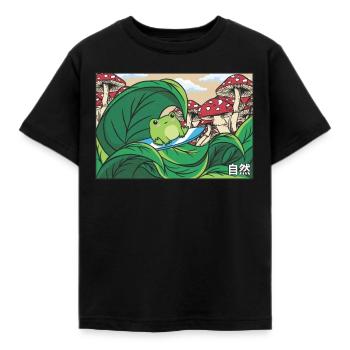 Cottagecore Aesthetic grenouille surfeur Champignon Kawaii - T-shirt Enfant - noir - Devant - AI Model Kid Female (0cm)