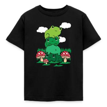 Cottagecore Aesthetic Kawaii Frosch Pile Pilz - Kinder T-Shirt - Schwarz - Vorne - AI Model Kid Female (0cm)