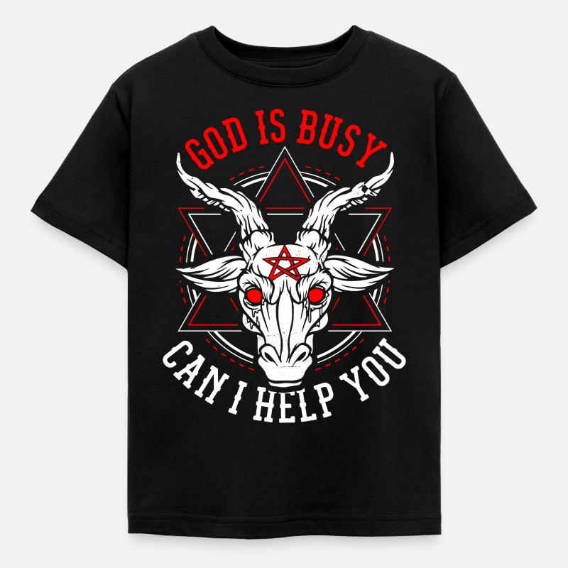 God Is Busy Can I Help You Devil Satanic Satan - Kids' T-Shirt - black
