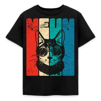 Retro Neun 9 Jahre 9 . Geburtstag Coole Katze - Kinder T-Shirt - Schwarz - Vorne - AI Model Kid Female (0cm)