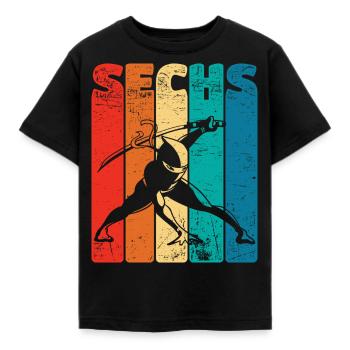 Retro Sechs 6 Jahre 6 . Geburtstag Ninja - Kinder T-Shirt - Schwarz - Vorne - AI Model Kid Female (0cm)