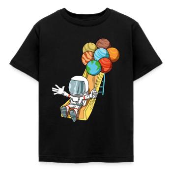 Kids Astronaut Slide Balloon Planeten - Kinderen T-shirt - zwart - Voor - AI Model Kid Female (0cm)