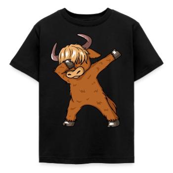 Scottish Highland Cows Dabbing Dance Cow - Kids' T-Shirt - black - Front - AI Model Kid Female (0cm)