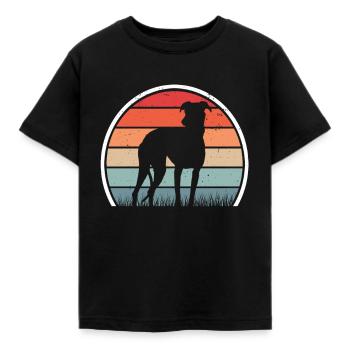 Whippet Retro Windhund Vintage Sighthound - Kinder T-Shirt - Schwarz - Vorne - AI Model Kid Female (0cm)