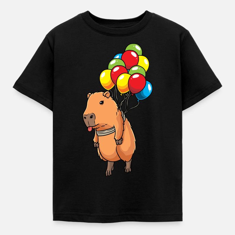 Capybara Capybara With Balloons Capybara - Kids' T-Shirt - black