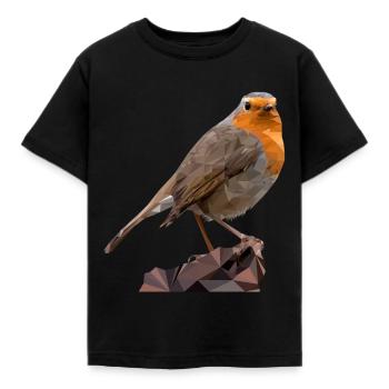 Robin Design, Bird of the Year 2021 Polygon - Kids' T-Shirt - black - Front - AI Model Kid Female (0cm)