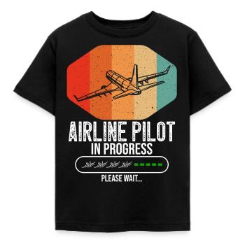 Airline Pilot In Progress Future Airline Pilot Kid - Kids' T-Shirt - black - Front - AI Model Kid Female (0cm)
