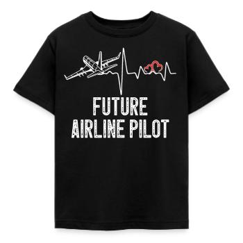 Future Airline Pilot Heartbeat Airplane - Kids' T-Shirt - black - Front - AI Model Kid Female (0cm)