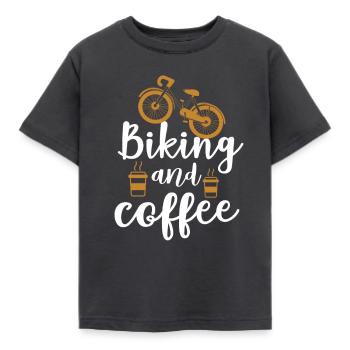 Cycling and coffee bike - Kids' T-Shirt - dark grey - Front - AI Model Kid Female (0cm)