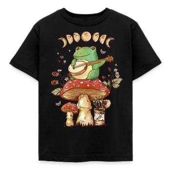Cottagecore Aesthetic Frog avec Banjo Mushroom Art - T-shirt Enfant - noir - Devant - AI Model Kid Female (0cm)