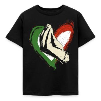 Italienische Hand Gestik Herz als Italien Flagge - Kinder T-Shirt - Schwarz - Vorne - AI Model Kid Female (0cm)