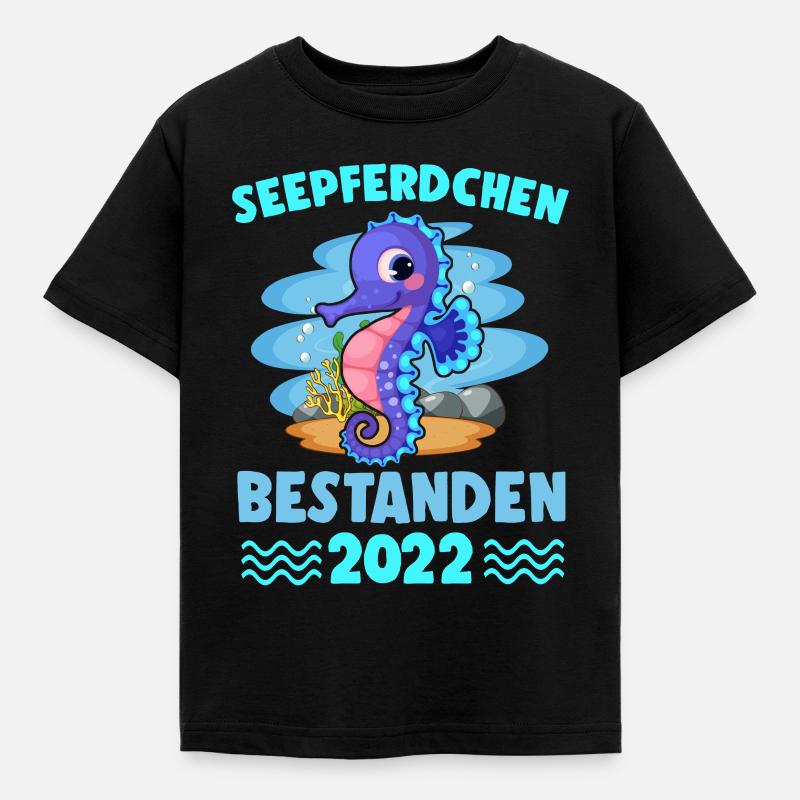 Seepferdchen Bestanden 2022 Schwimmabzeichen - Kinder T-Shirt - Schwarz