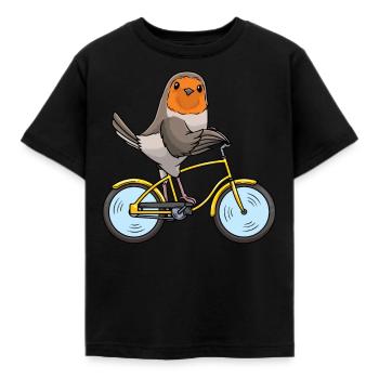 Rotkehlchen Vogel Mit Fahrrad - Kinder T-Shirt - Schwarz - Vorne - AI Model Kid Female (0cm)