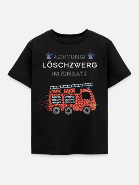 Löschzwerg Feuerwehr Feuerwehrauto - Kinder T-Shirt - Schwarz