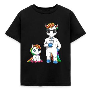 Chilled Papacorn - Vater-Tochter-Einhörner - Kinder T-Shirt - Schwarz - Vorne - AI Model Kid Female (0cm)