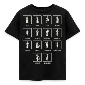 Greek mythology, Greek myth Gods - Kids' T-Shirt - black - Front - AI Model Kid Female (0cm)