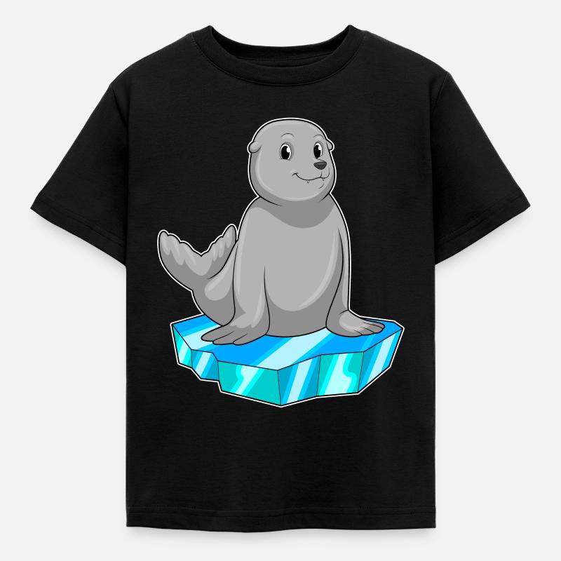 Seehund mit Eisscholle - Kinder T-Shirt - Schwarz