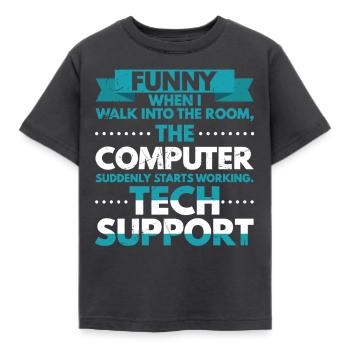 When I Enter The Room Computer Works - Kids' T-Shirt - dark grey - Front - AI Model Kid Female (0cm)