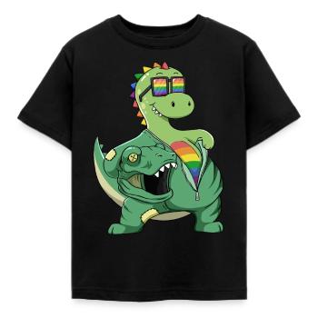 Mignon Dino T-rex Costume LGBTQ LGBT LGBTQ + Pride - T-shirt Enfant - noir - Devant - AI Model Kid Female (0cm)