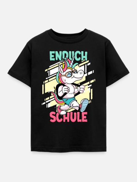 Endlich Schule 1. Klasse Schulkind - Kinder T-Shirt - Schwarz