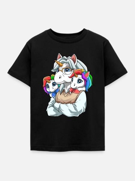 Enkelkinder und Großvater Einhörner - Kinder T-Shirt - Schwarz