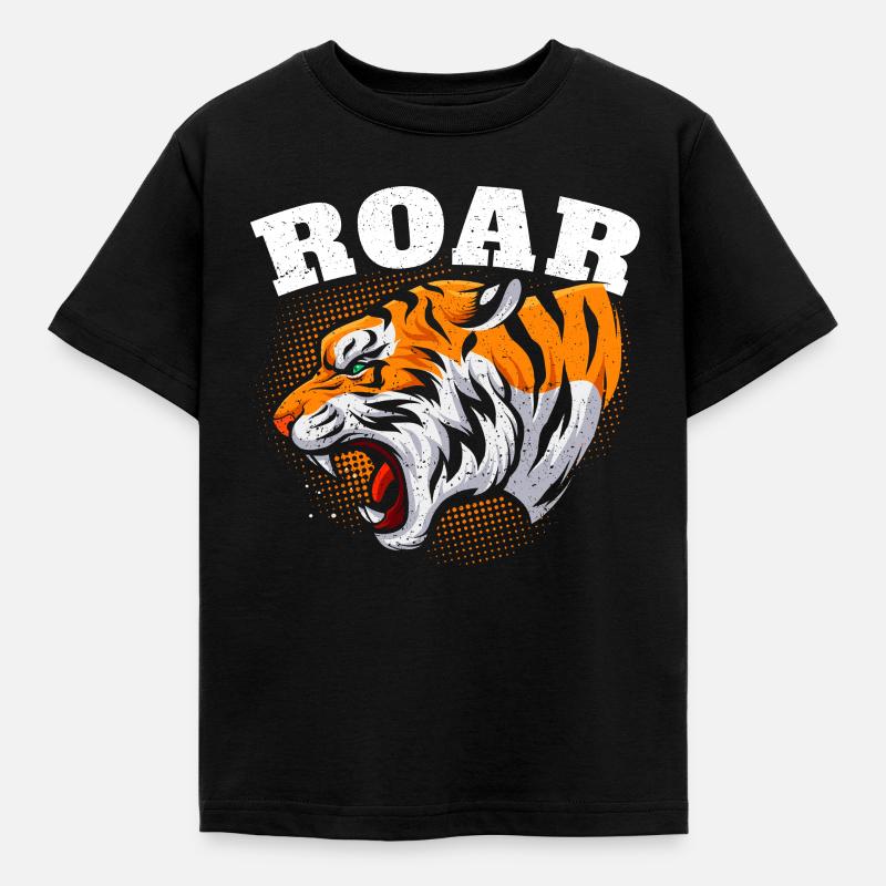 Tiger Brüllen - Kinder T-Shirt - Schwarz