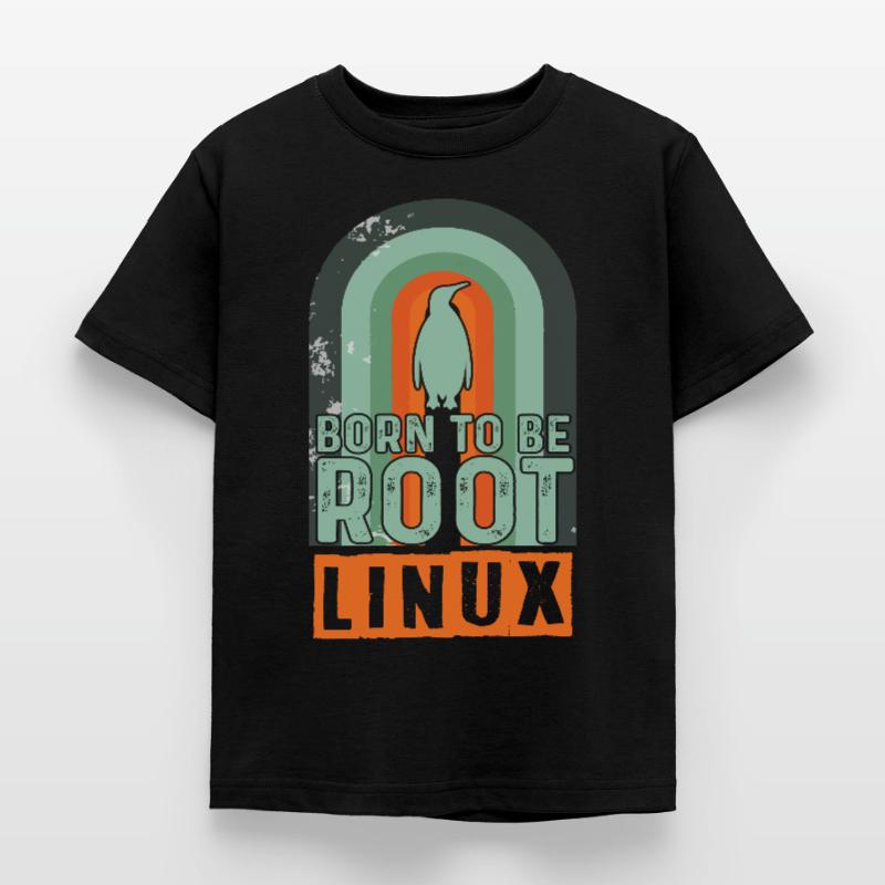 Born To Be Root Retro Linux Nerd Coding Geek Kinder T-Shirt