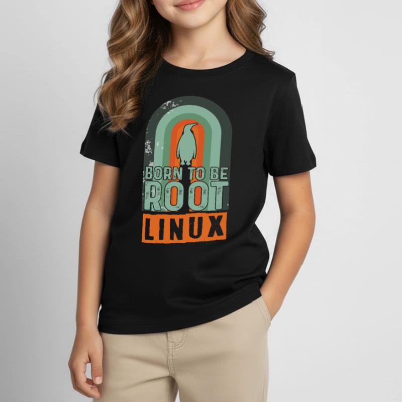 Born To Be Root Retro Linux Nerd Coding Geek Kinder T-Shirt