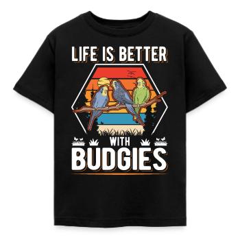 Life is better with Budgies Budgies Budgie - Kids' T-Shirt - black - Front - AI Model Kid Female (0cm)