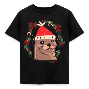 Ugly Christmas Otter - Kinder T-Shirt - Schwarz - Vorne - AI Model Kid Female (0cm)