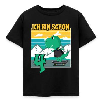 Dino Geburtstagsmotiv 4 Jahre Jungen Geschenkidee - Kinder T-Shirt - Schwarz - Vorne - AI Model Kid Female (0cm)
