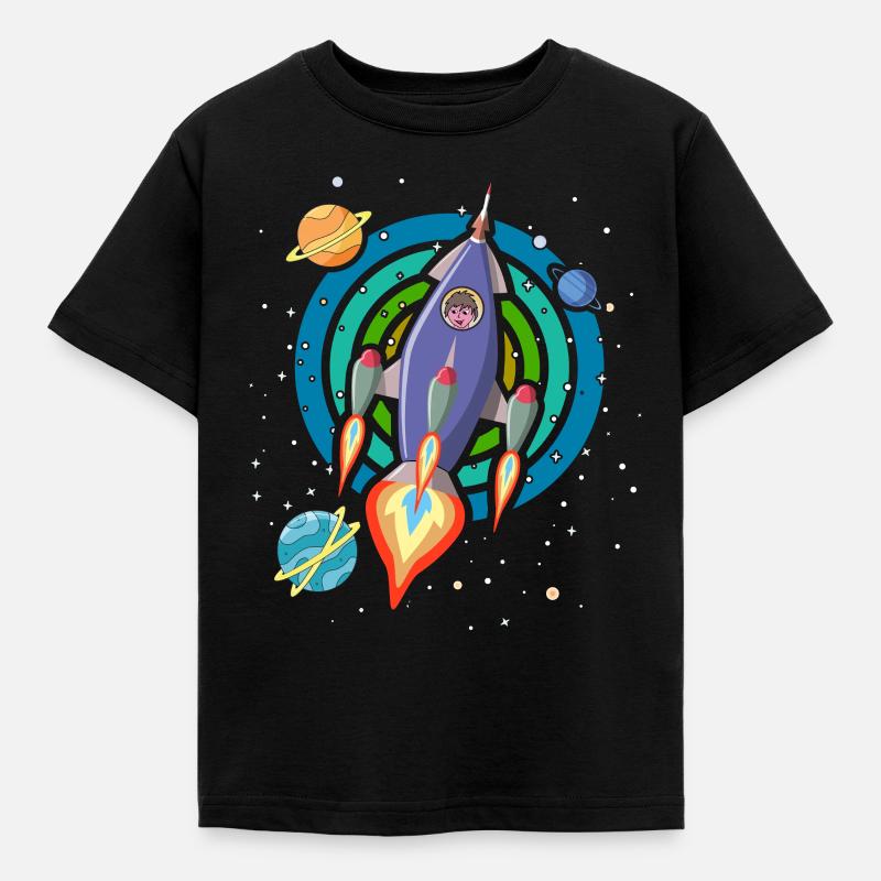 Fusée dans l’espace avec des planètes et des étoiles - T-shirt Enfant - noir