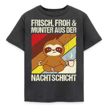 Frisch froh und munter aus der Nachtschicht! Pfleg - Kinder T-Shirt - Dunkelgrau - Vorne - AI Model Kid Female (0cm)
