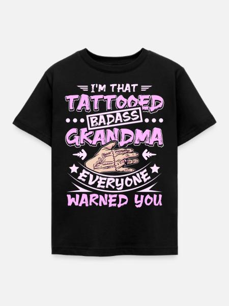 Tattooed badass grandma - Kinder T-Shirt - Schwarz