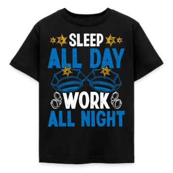 Policier Dormir toute la journée Nuit Policier - T-shirt Enfant - noir - Devant - AI Model Kid Female (0cm)