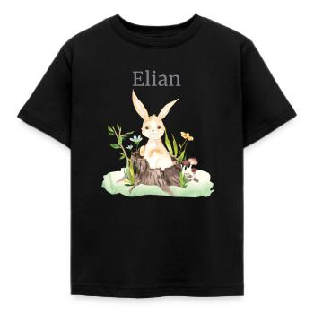 Forest Animal Deer Hare Hedgehog Flowers Name Elian - Kids' T-Shirt - black - Front - AI Model Kid Female (0cm)
