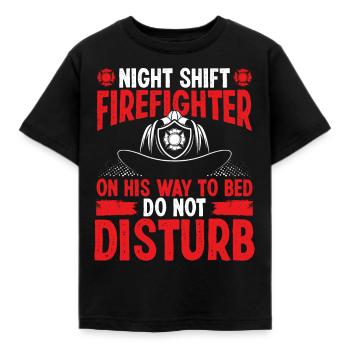 Night Shift Firefighter on his way to bed Firemen - Kinder T-Shirt - Schwarz - Vorne - AI Model Kid Female (0cm)