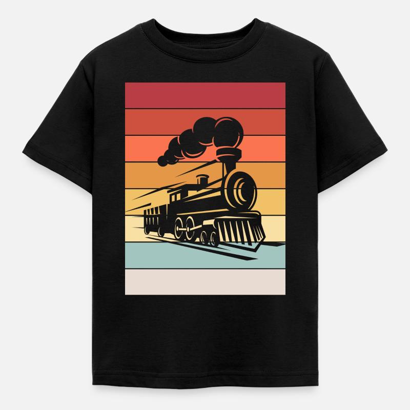 Dampflok Retro Eisenbahn Modeleisenbahn - Kinder T-Shirt - Schwarz