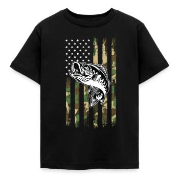 Usa Forellenbarsch Angeln - Kinder T-Shirt - Schwarz - Vorne - AI Model Kid Female (0cm)