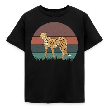 Gepard Retro - Kinder T-Shirt - Schwarz - Vorne - AI Model Kid Female (0cm)