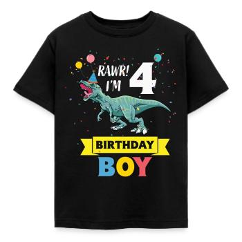 Kids 4 Year Old 4th Birthday Boy T Rex Dinosaur - Kinder T-Shirt - Schwarz - Vorne - AI Model Kid Female (0cm)
