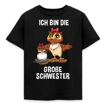 Eule Große Schwester - Ich bin der große Schwester - Kinder T-Shirt - Schwarz - Vorne - AI Model Kid Female (0cm)