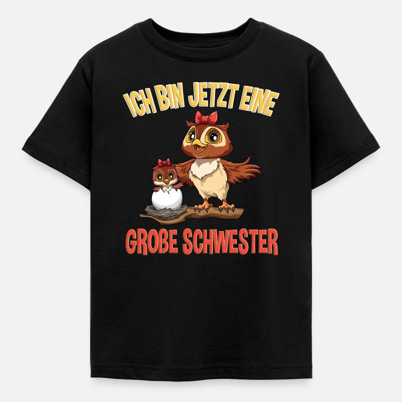 Ich bin jetzt eine große Schwester Eule - Kinder T-Shirt - Schwarz