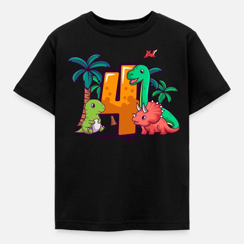 4. Geburtstag Trex Triceratops Dinosaurier 4 Jahre - Kinder T-Shirt - Schwarz