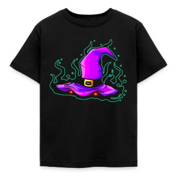 Chapeau de sorcière maléfique aux yeux brillants pour Halloween - T-shirt Enfant - noir - Devant - AI Model Kid Female (0cm)