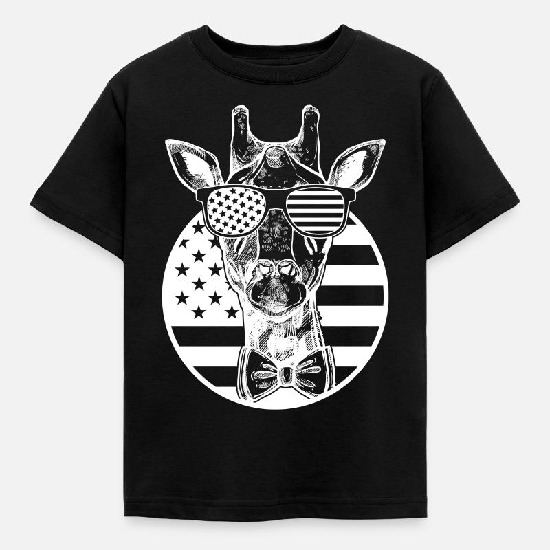Giraffe American Flag Giraffe US Flag Giraffe - Kinder T-Shirt - Schwarz